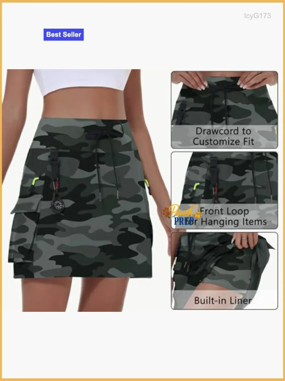 Hiking Cargo Skort with Zipper Pockets, Quick Dry, High Waisted